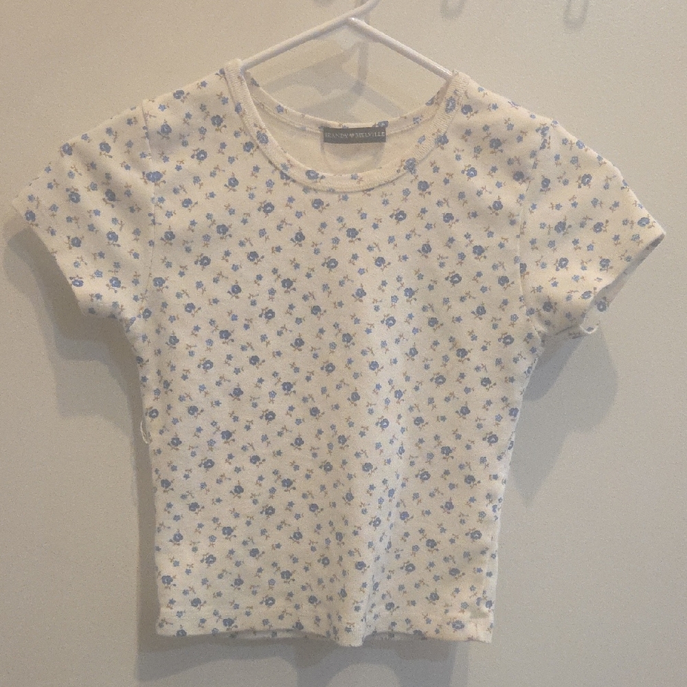 Brandy Melville Cream and Blue Floral Top
